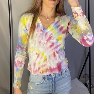 Custom dyed cropped long sleeve shirt.